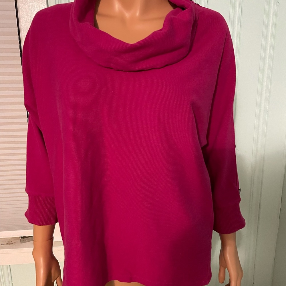 Cerise pink sweater cowl neck large